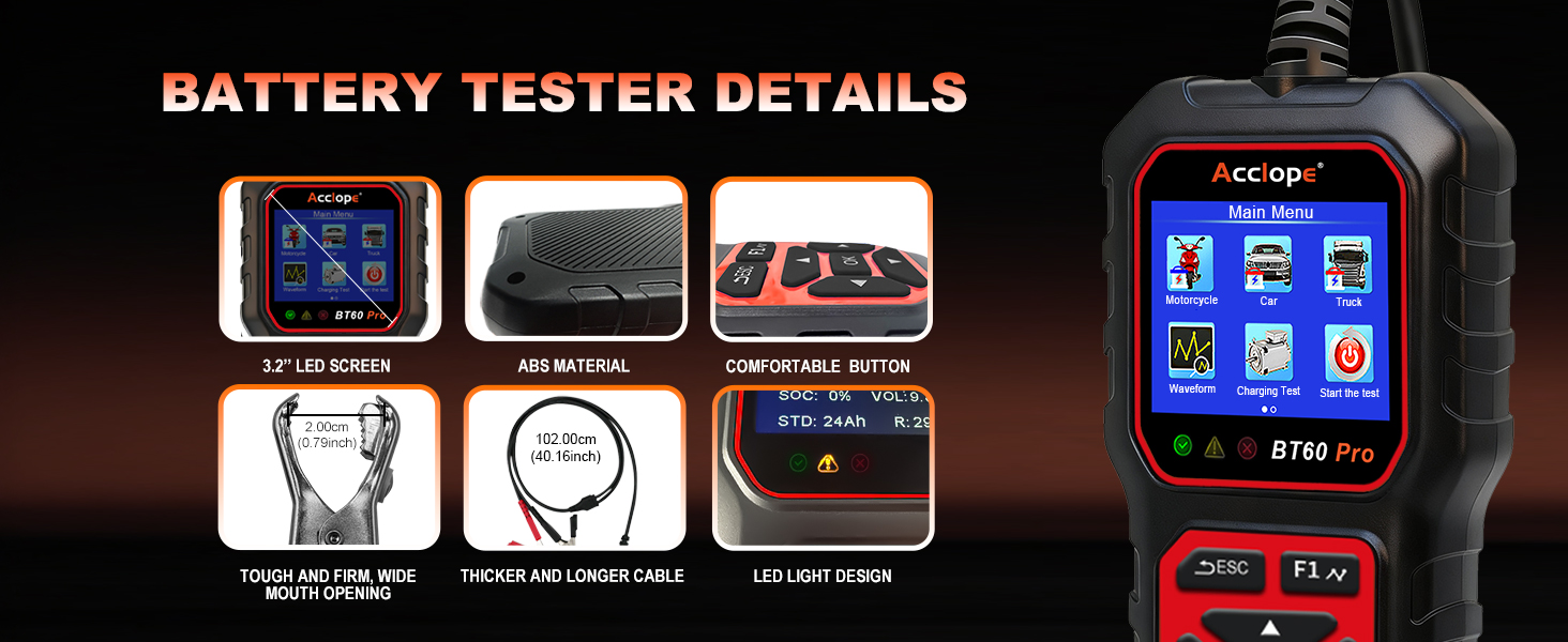 acclope battery tester BT60 PRO lithium 6V battery tester automotive