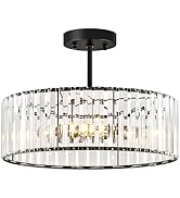 Pevfah Crystal Black Ceiling Light, Modern Semi Flush Mount Ceiling Lighting Fixture, Round Hallw...