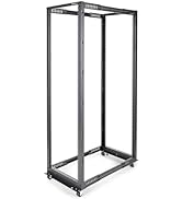 StarTech.com 4-Post 42U Mobile Open Frame Server Rack, 19in Network Rack with Wheels, Rolling Rac...