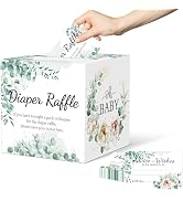 CINSOEN Baby Shower Games, Greenery Diaper Raffle Box, 50 PCS Diaper Raffle Tickets Card Box with...