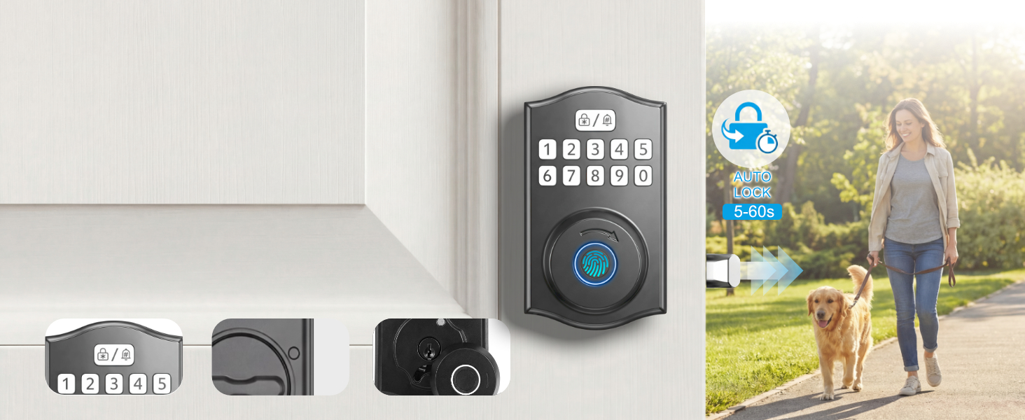 Automatic locking smart deadbolt with one touch button and keypad lock
