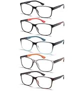 BLOEXCLU 5 Pack Reading Glasses Men Blue Light Blocking Anti Eyestrain Square Computer Readers fo...
