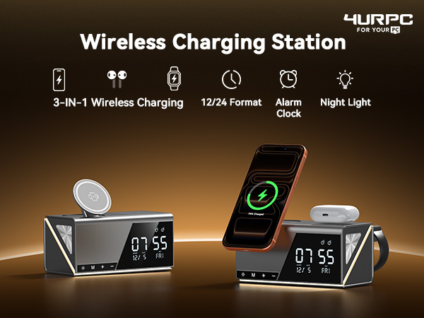 alarm clock with wireless charging iphone alarm clock docking station Charging station with clock