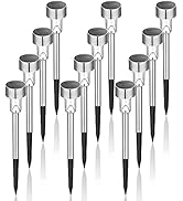 GIGALUMI Solar Lights Outdoor Waterproof, 12 Pack, Stainless Steel LED Solar Garden Lights for Pa...