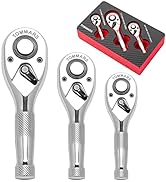 TOMMARS Stubby Ratchet Set, 1/4", 3/8", 1/2" Drive Ratchet Handle Wrench 72-Tooth Quick-Release R...