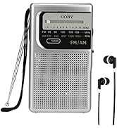 Coby Retro Pocket Size AM/FM Radio with Stereo Earbuds & Built-In Speaker, Compact & Portable Per...
