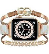 MOFREE Boho Leather Bracelet Compatible with Apple Watch Band for Women 38mm 40mm 41mm 42mm, Hand...