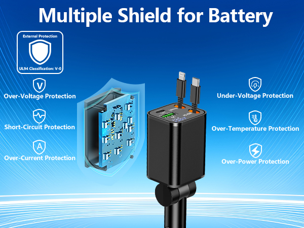 MFi Certified 4 in 1 Retractable Car Charger 120W USB C Car Charger Cigarette Lighter Adapter