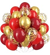 Red and Gold Balloon, 60 Pack 12 Inch Different Shades Red Party Balloons, Dark Red and Metallic ...