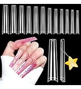3XL NO C Curve Coffin Nail Tips for Acrylic Nails Professional, 504PCS Clear Extra Long Tapered S...