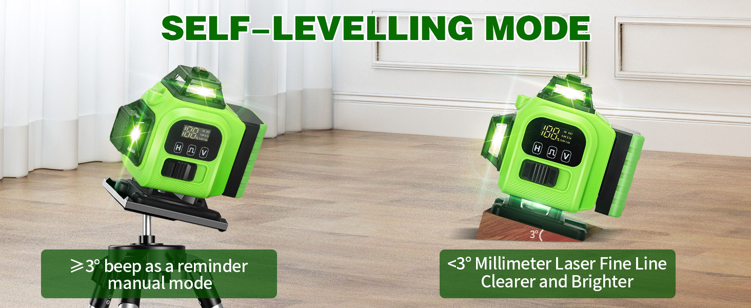 16 Line Laser Level 360 Self Leveling, 4x360°Professional 4D Green Cross Line 2 Batteries