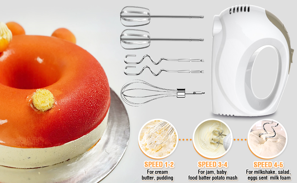 ?????? Showvigor Electric Hand Mixer, 5-Speed Handheld Mixer with Stainless Steel Whisk &amp;amp; Beaters