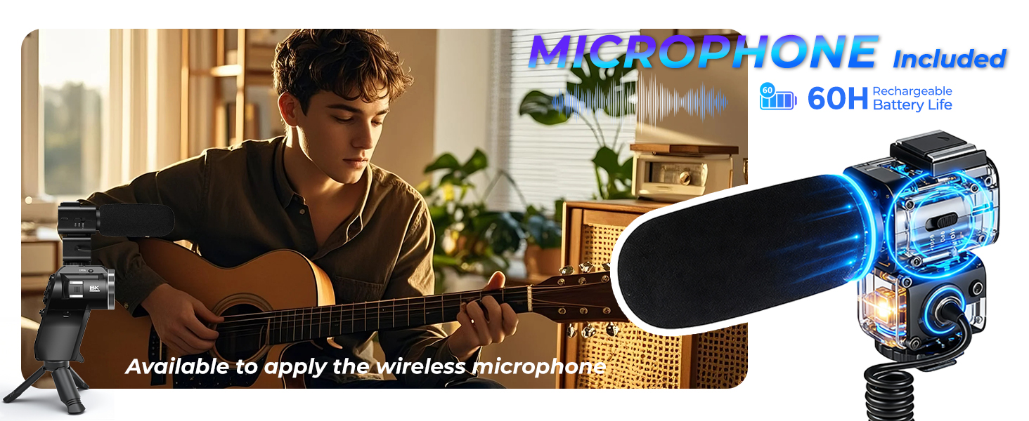 8k digital camera camcorder with microphone