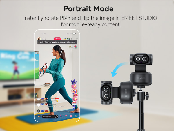 Portrait Mode EMEET PIXY Dual-Camera AI-Powered PTZ Camera 4K