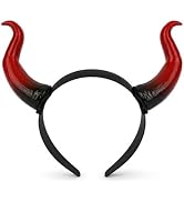TIIZIISII Devil Horns Headband for Halloween, Red Gothic Headpiece for Rave Cosplay, Adjustable H...