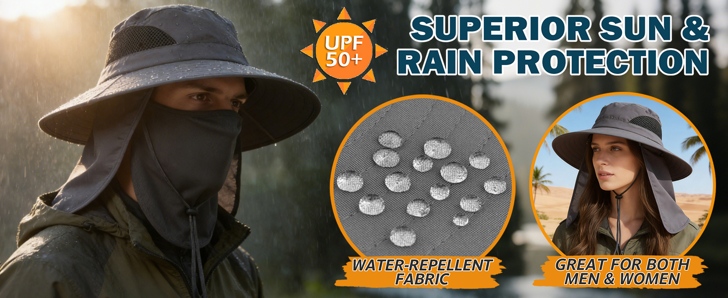 EINSKEY UPF 50+ Sun/Rain Hat, water-repellent, unisex for outdoor adventures.