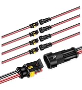 Nilight GA0007 1 2Pin Way 16AWG Waterproof Wire 1.5mm Series Terminal Connector-5 Pack,2 Years Wa...