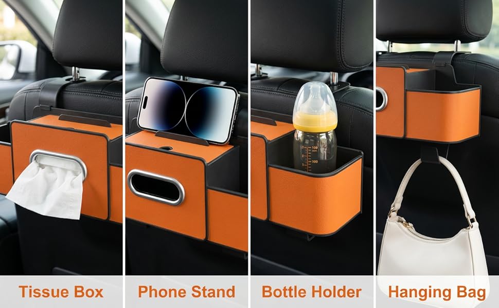 3-in-1 Backseat Car Organizer with Dual Cup Holders,Tissue Box &amp;amp;amp; Phone Holder
