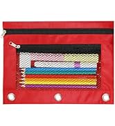 INNOIO 3 Ring Binder Pencil Pouch - Oxford Fabric Pencil Case with 2 Zippered Pockets, Clear Mesh...