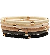 GOOJIDS Surfer Heishi Clay Bead Bracelets for Women Bohemian Stackable Gold Beaded Stretch Bracel...