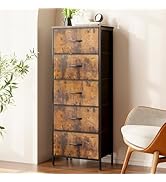 AODK Nightstand for Bedroom, Bedside Table with 5 Fabric Drawers, Storage End Table for Living Ro...