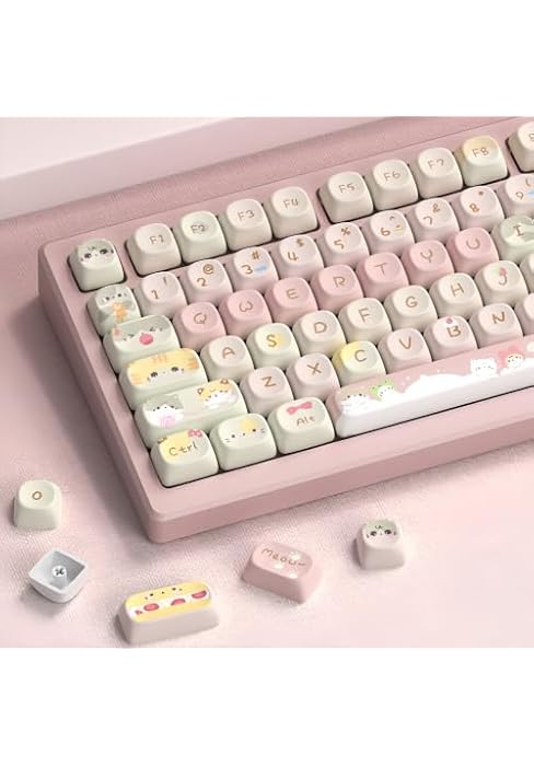dagaladoo PBT Keyboard keycaps,Pink moa keycaps,Cute Meow | Dye Sublimation custom keycaps set,Co...