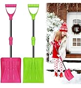 2 Pack Kids Winter Snow Shovel, Detachable Three-Part Rose Red &amp; Green Plastic Kids Snow Shovel, ...