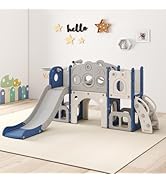 kinbor 8 in 1 Toddler Slide Set - Kids Slide with Basketball Hoop, Playset for Kids with Easy Cli...