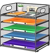 Cawukege 5 Tier Paper Organizer with Handle, Metal Mesh Desk Organizer File Folder Organizer Pape...