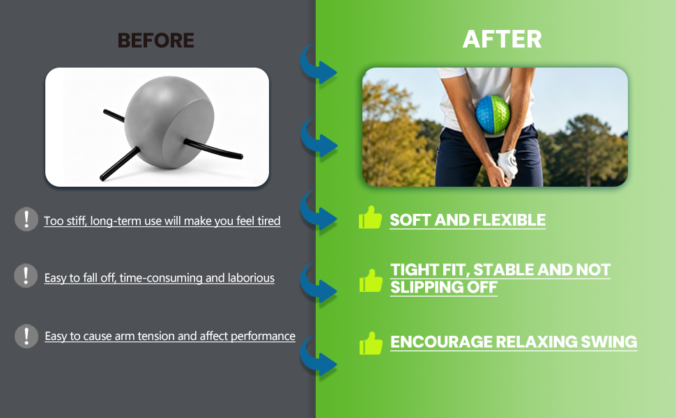 golf training ball between arms