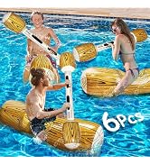 6 Pcs Jumbo Inflatable Battle Log Rafts Pool Toys for 3 Players Pool Games for Kids Adults,Inflat...