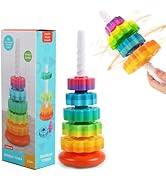 Baby Spinning Stacking Toys, Spin ABS Plastic and Color Rainbow Design Ring Stacker Baby Toys 6 t...