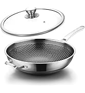 Toutrop Wok Pan,Hybrid Nonstick 14 Inch Wok with Lid,Induction Non Stick Stainless Steel Large De...