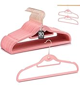 Velvet Hangers 30 Pack, STOPKLAS Pink Clothes Hangers Non Slip Felt Hangers with 360° Swivel Hook...