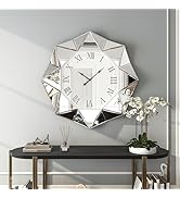 SHYFOY Decorative Wall Clock, 22 inch Mirrored Large Wall Clock, Silver Modern Silent Wall Clocks...