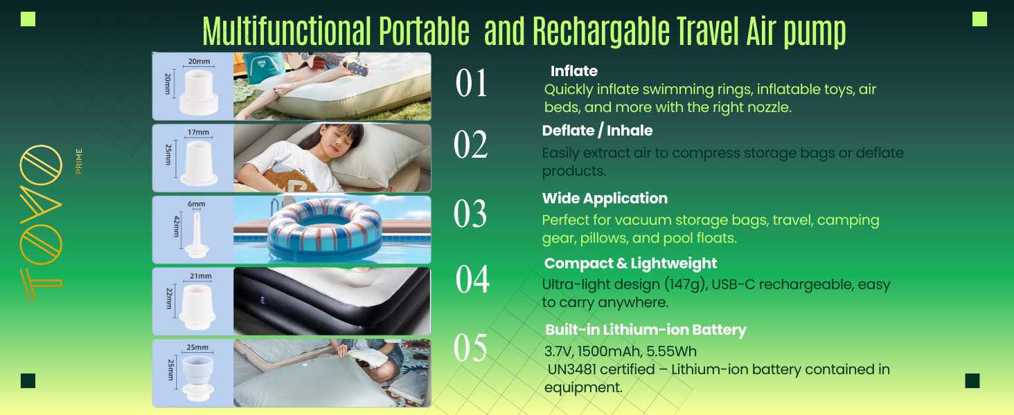 Multifunctional Portable and Rechargable Travel Air pump