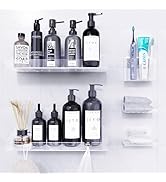 Bakzon Adhesive Shower Caddy, 5 Pack Acrylic Shower Shelves Bath Organizers With Large Capacity, ...