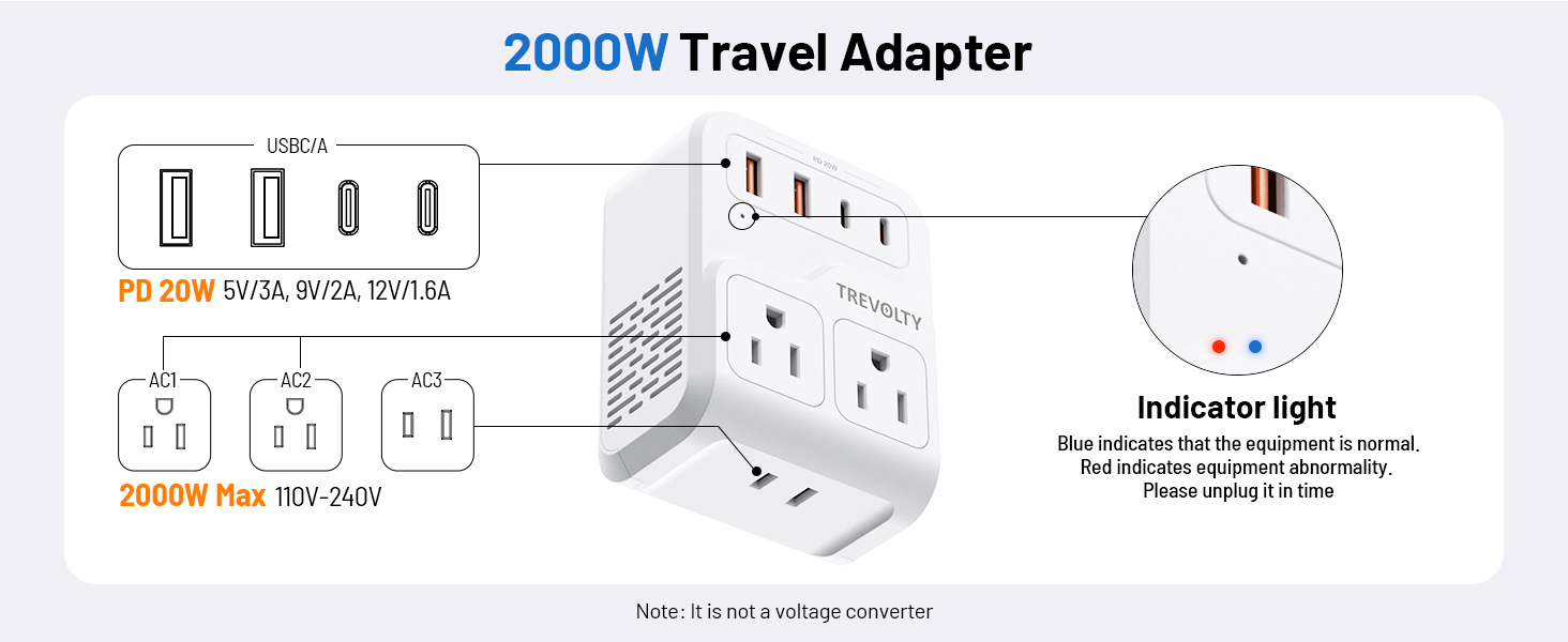 2000W European Travel Plug Adapter