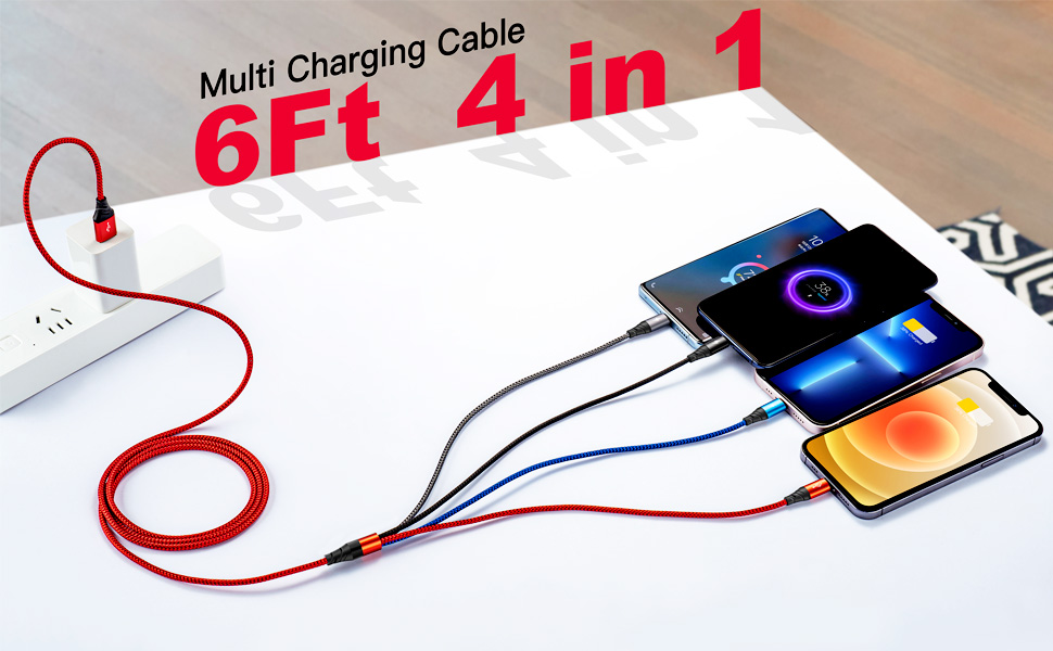 4 in 1 Multi Charging Cable 6ft multi usb cable multiple charger cable type c cable usb c cable