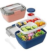 Freshmage Large Salad Container for Lunch, 2 Packs 68oz Salad Bowls with 5 Compartments, Salad Dr...