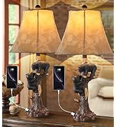 LOKHOM Climbing Bears Rustic Western Table Lamp Set of 2, 26" Rustic Bedside Lamp with USB &amp; Type...