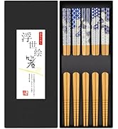 Antner 5 Pairs Bamboo Chopsticks Reusable Chopstick Exquisite Japanese Style Chop Sticks with Bla...