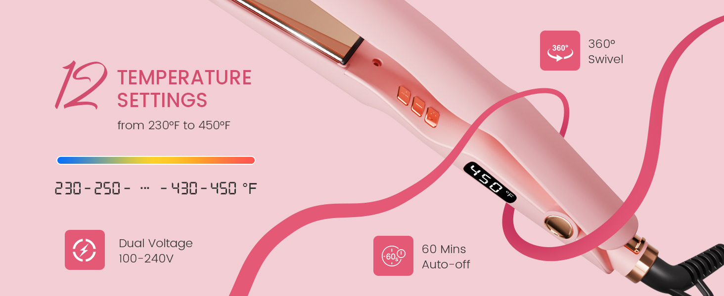 Ionic Hair Straightener Professional Titanium Hair Straightener Curler 2 in 1 Pink