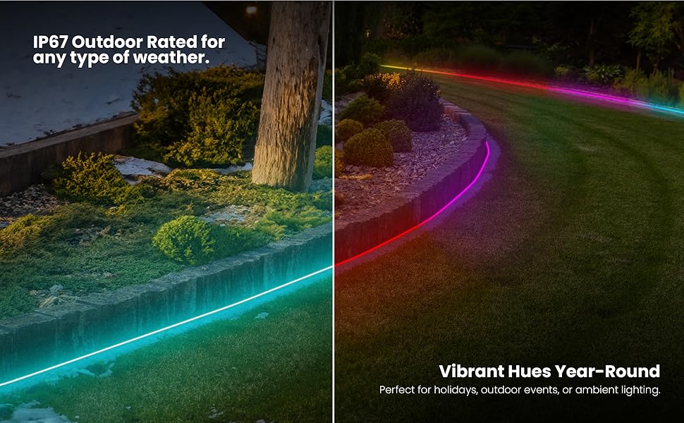 Smart Neon Flex Light installed along flower bed.