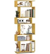 Giantex 6-Tier Geometric Bookshelf, S-Shaped Bookcase with 2 Anti-Tipping Kits, Wooden Display Sh...