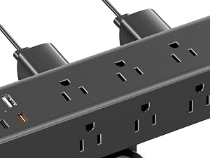Flat Plug Desk Clamp Power Strip 10FT, 40W Total Fast Charging Station