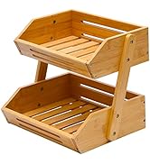 Fruit Basket, 2 Tier Bamboo Fruit Basket for Kitchen, 11" Tall Fruit Stand Storage Holder, Heavy ...