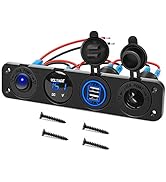 Nilight 4 in 1 ON/OFF Charger Socket Panel Dual USB Socket Power Outlet &amp; LED Voltmeter &amp;Cigarett...