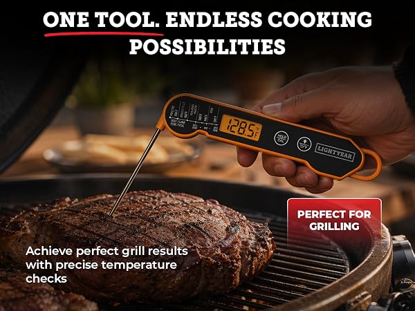 thermometer being used across multiple cooking methods including roasting, grilling and BBQ