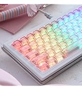 GUUKEY Frosted Clear Transparent Keycaps Set, Pink Crystal 115 Keys Cherry Profile Top Frosted 4-...